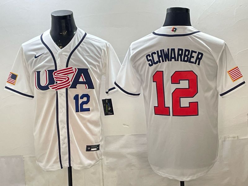 Men 2026 World Cub USA #12 Schwarber White Game Nike MLB Jersey style 003